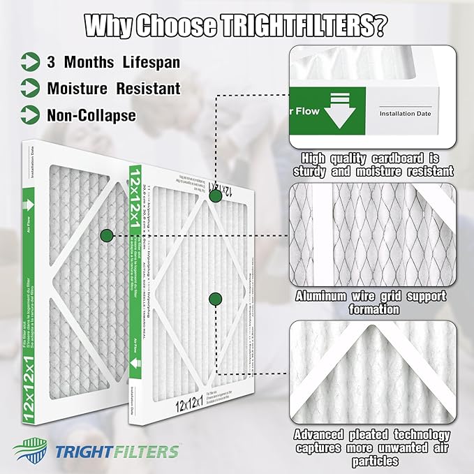 12x12x1 Air Filter 6 Pack, Durable MERV 8 Pleated Home HVAC AC Furnace Filters - Image 5