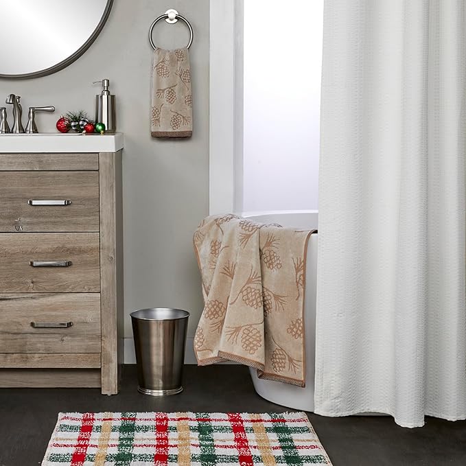 SKL Home Fall/Winter/Christmas Pinecone Jacquard Hand Towel 2pc Set for Bath/Kitchen/Bar & Gift, Wheat