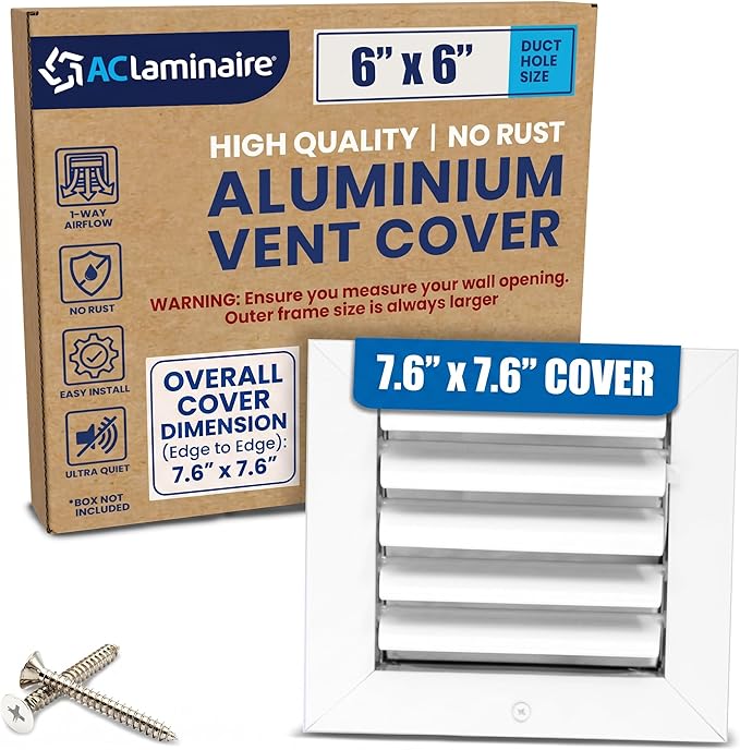 6x6 Aluminum HVAC Vent Cover Wall or Ceiling Register 1-Way Air Flow by ACLAMINAIRE