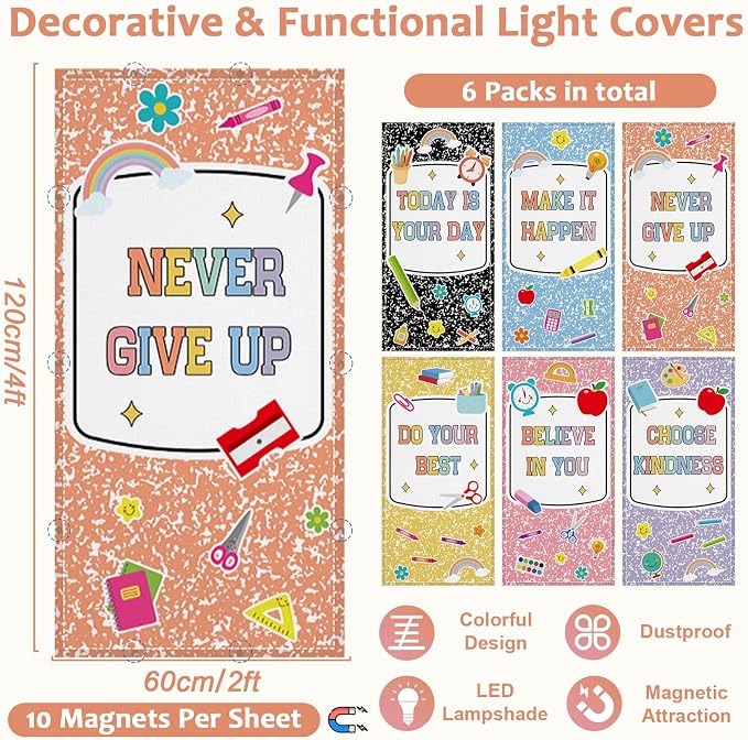 QOUBAI 6 Pcs Fluorescent Light Covers, 4 x 2 Ft Magnetic Light Filters Notebook - Image 2