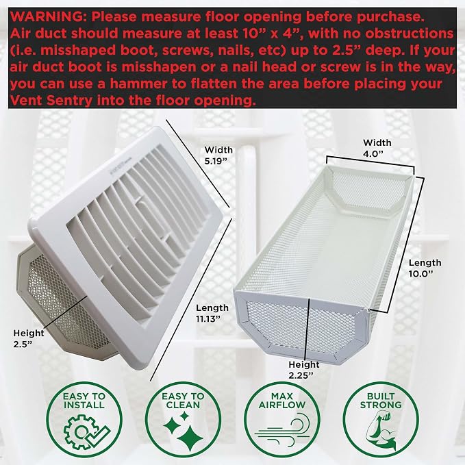 | 4" x10" Vent Sentry Vent Guard & Register Combo I Air Filter Metal Screen - Image 2