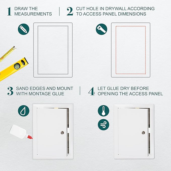 8" x 12" Lockable White Metal Access Panel. Service Shaft Door with Key for Plumbing, Electricity, Heating, Alarm. Bathroom Access Hole Cover.