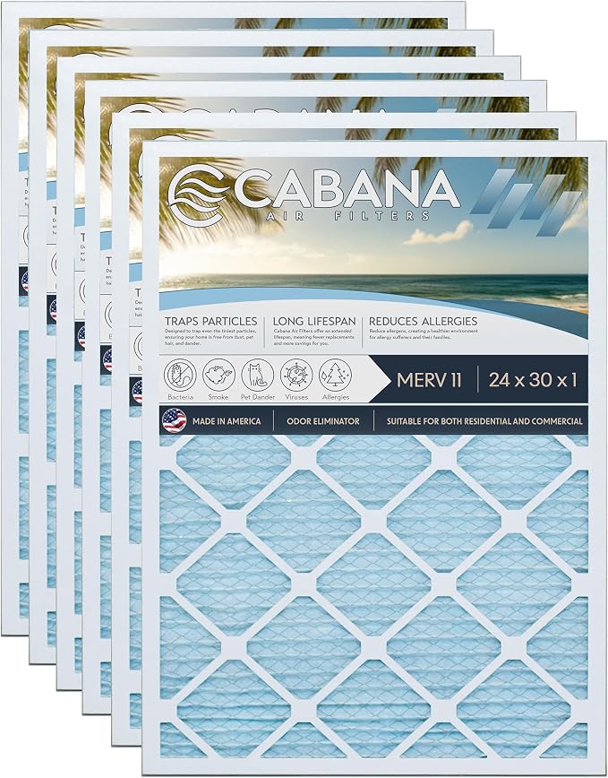 Cabana Filters 6-Pack 24x30x1 MERV 11 AC Furnace Air Filter by CabanaAirFilters