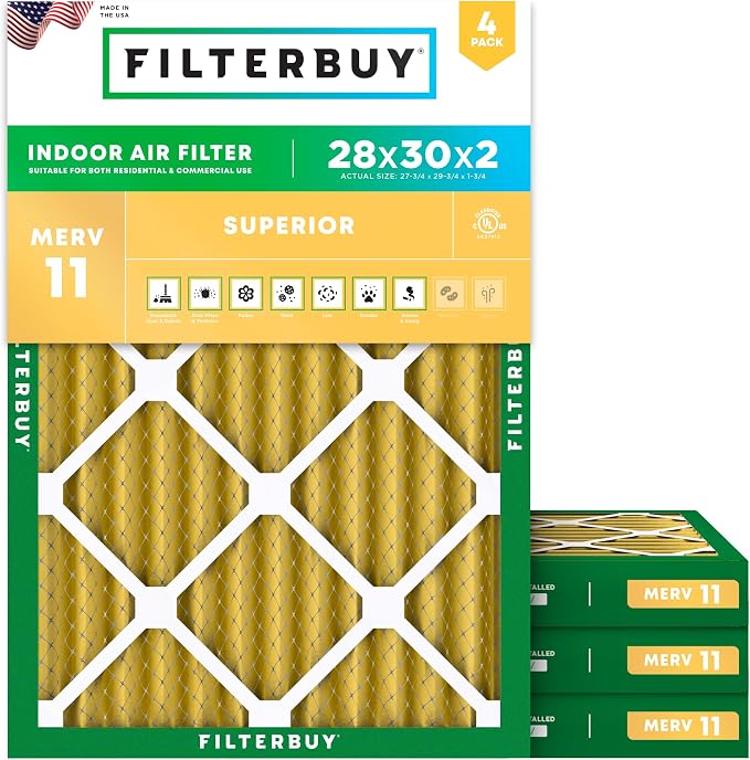 Filterbuy 28x30x2 Air Filter MERV 11 Superior Pet & Allergy Defense, by Filterbuy