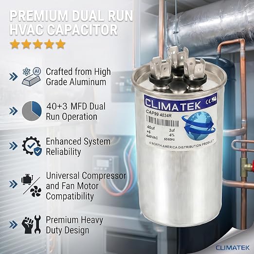 ClimaTek 40 + 3 MFD 370/440 Volt Dual Run Capacitor CAP99-4034R | 40/3 VAC | - Image 5