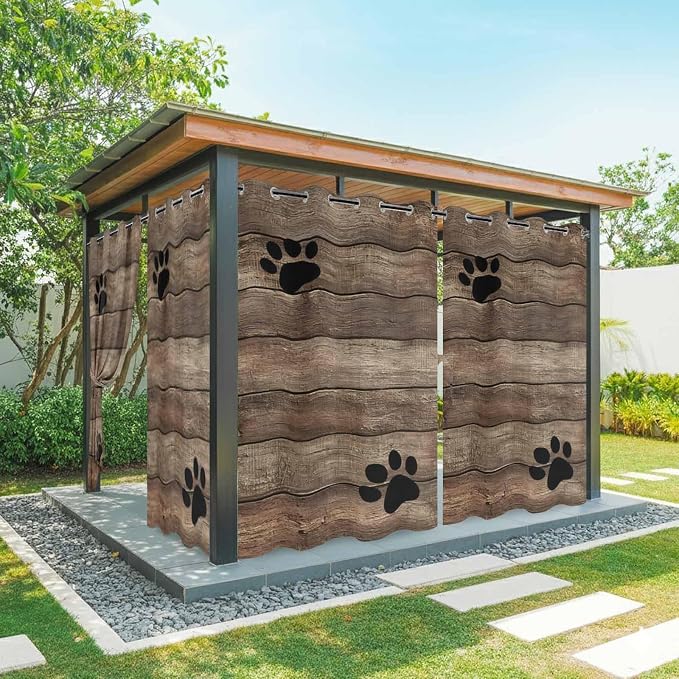 Wood Grain Outdoor Curtains for Patio Claws Animals Wooden Brown Vintage by Unknown