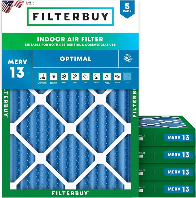 Filterbuy 20x25x2 Air Filter MERV 13 Optimal Smoke & Allergy Defense, by Filterbuy