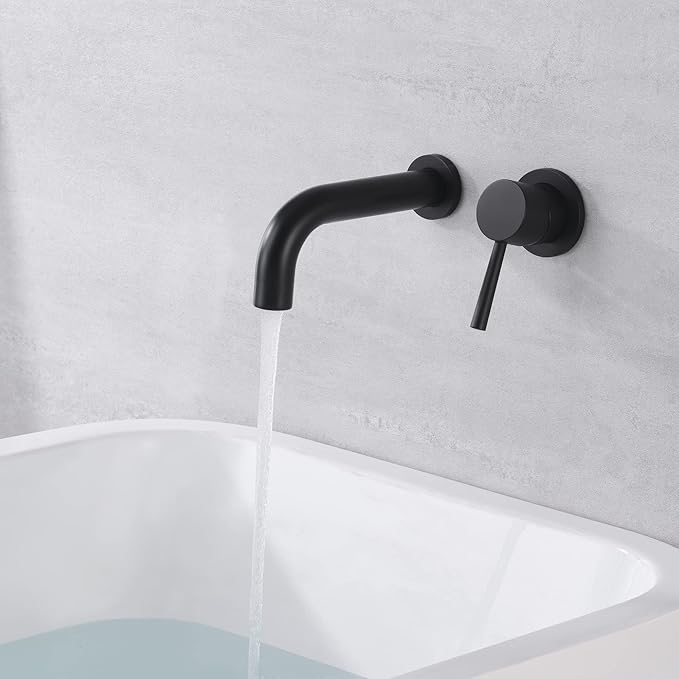 SUMERAIN Matte Black Tub Faucet Set Wall Mount Bathtub Faucet Single Handle, Rough-in Valve Included