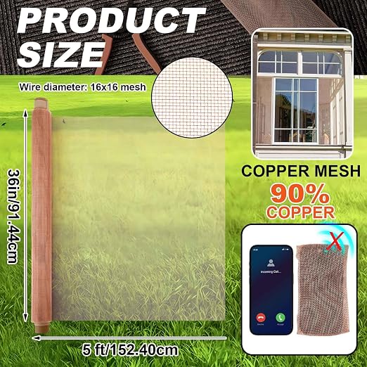 Zonon 90% Pure Copper Mesh Screen 36 Inch x 5 ft, 16x16 Mesh Copper Roll Wire - Image 2