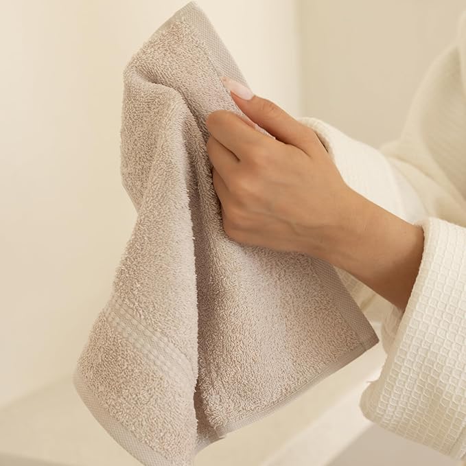 100% Turkish Cotton Towel Set of 6 - Plush & Super Absorbent - Premium Set with 2 Bath Towels, 2 Hand Towels, and 2 Washcloths - Made in Turkey (Light Beige, 6-Piece Towel Set)