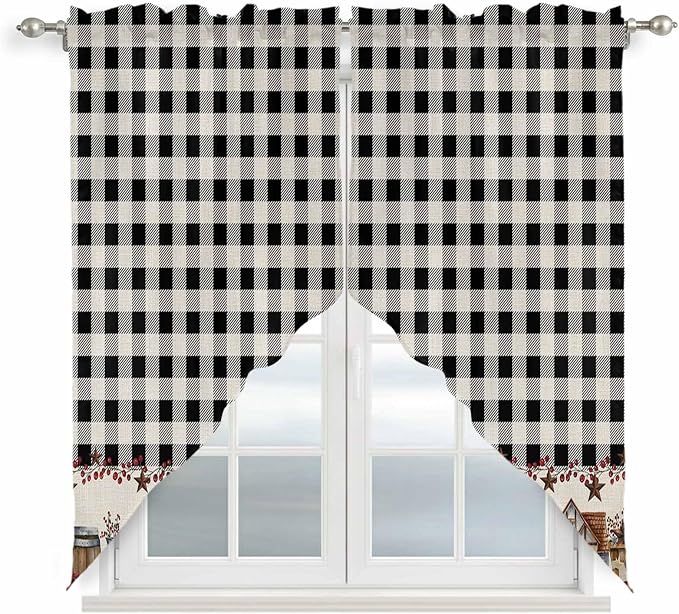 Swag Curtain Valances for Kitchen Windows, Farm Wooden House Black Buffalo - Image 2