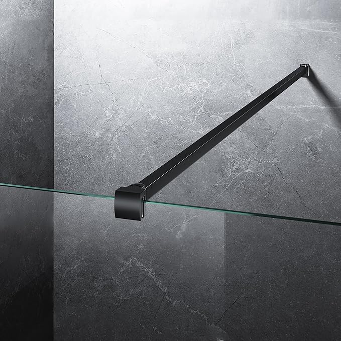 Frameless Shower Door Support Bar, Stainless Steel Wall-to-Glass Support Arm to Fixed Shower Glass Panel, for 1/4"-3/8" (6-10 mm) Door, 180° Pivot & Stow-Flat Mode (Matte Black, 51.2-inch(1300mm))