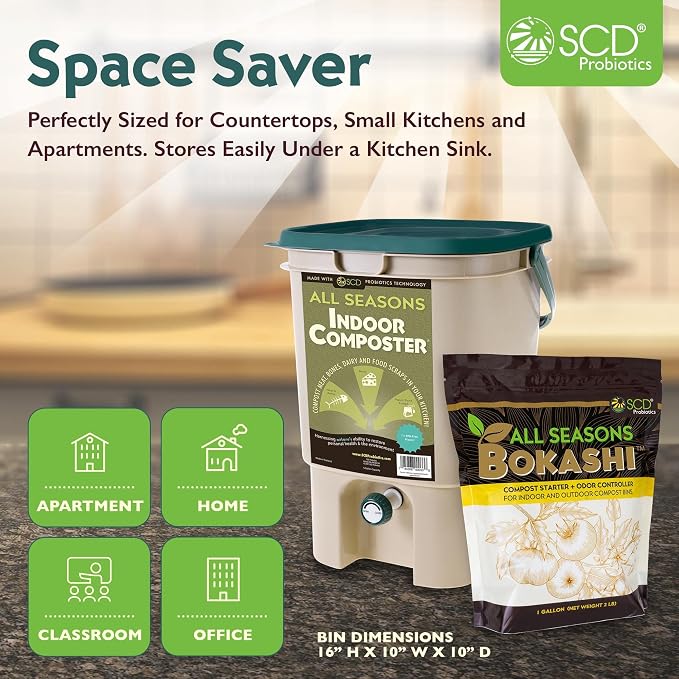 All Seasons Indoor Composter Starter Kit – 5 Gallon Tan Compost Bin - Image 4