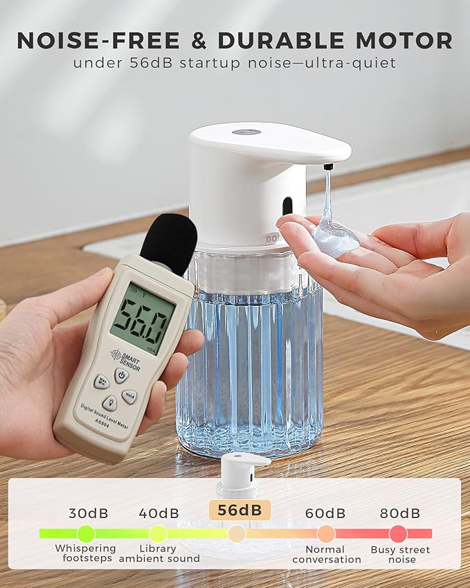 Automatic Liquid Soap Dispenser Touchless, 10oz/300ml Rechargeable, 3 Adjustable Liquid Levels, IPX5 Waterproof, for Kitchen Bathroom, White