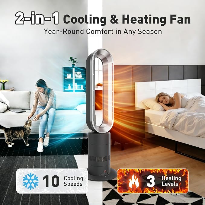 Xcity TP18Pro Bladeless Tower Fan, 2-in-1 Heater & Cooling Fan, 10 Cooling + 3 - Image 4