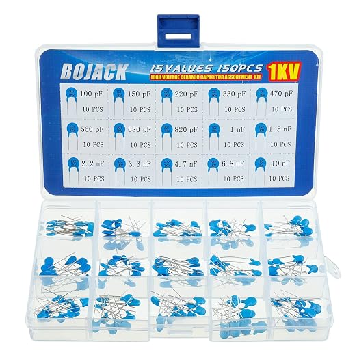 BOJACK 15 Values 150 Pcs 1KV / 100 pF to 10 nF High Voltage DIP Ceramic by BOJACK