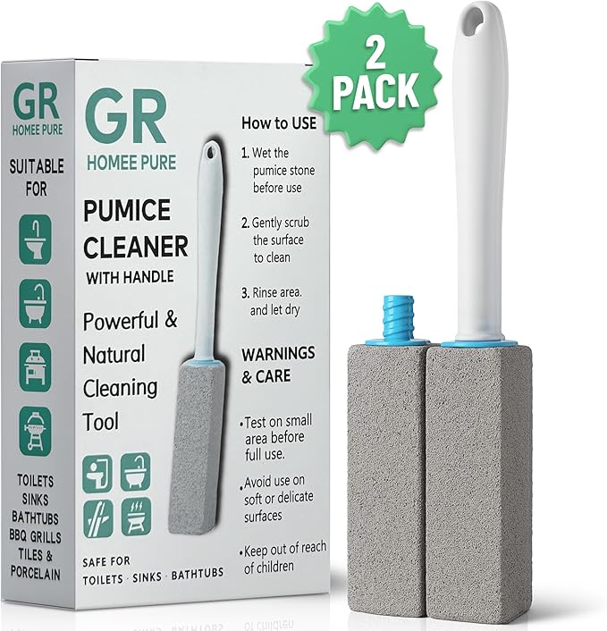 Pumice Stone Toilet Bowl Cleaner with Handle (6-Pack) – Hard Water Stain & Toilet Ring Remover – Natural Volcanic Stone Cleaner
