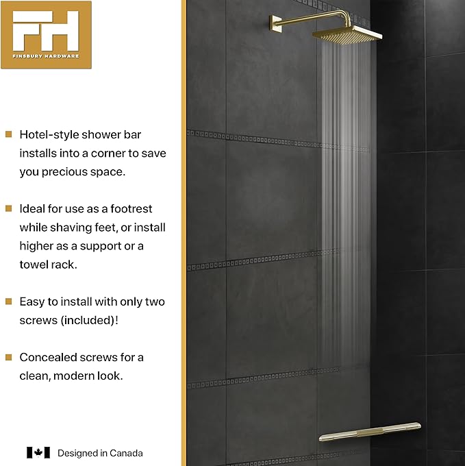 Shower Foot Rest, Corner Shower Bar for Shaving Legs, Wall Mounted Hotel Shower Foot Ledge, Brass Bar Bathroom Foot Step (Satin Brass)