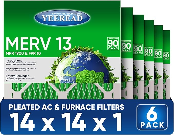 14x14x1 MERV 13 Air Filters, Actual Size: 13.70” x 13.70” x 0.75”, Pleated by Unknown
