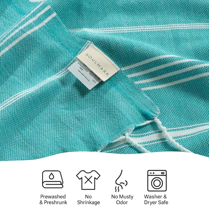 SOULMARK 100% Cotton Turkish Beach Towel with Bag - 38"x71" - 4 Pack - Made in Green & Oeko TEX Certified - Pre-Washed & Sand Free - Quick Dry and Lightweight for Travel - Made in Turkey - Mint Green