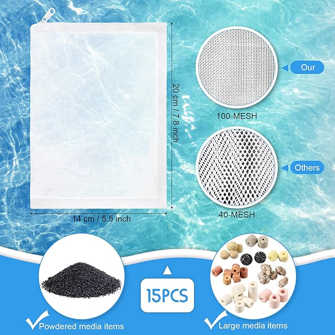 Geiserailie 15 Pieces Aquarium Filter Media Bags 150 Micrometer Fine Filter - Image 2