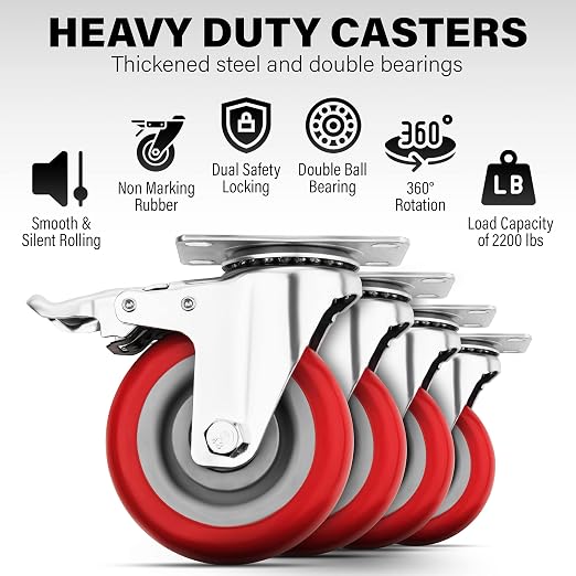 4 Inch Heavy Duty Casters Set of 4, Lockable Plate Caster Wheels - Image 3