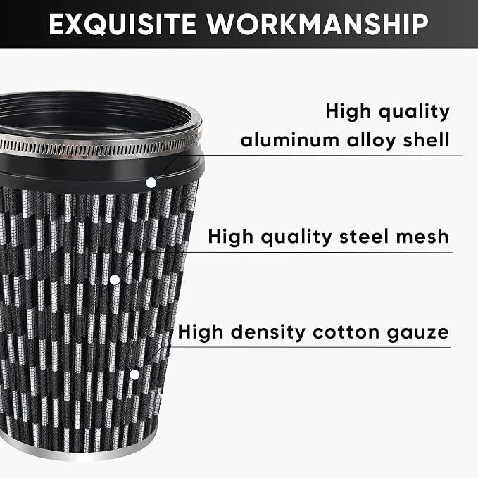 6" 152mm Cold Air Intake Filter Clamp-On Replacement High Flow Inlet Air Filter - Image 3