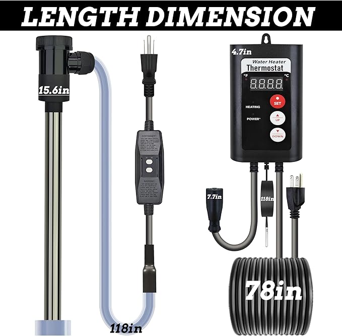 1500W Hot Tub Titanium Immersion Water Heater with Temp Control & GFCI – Submersible Electric Heater for Above-Ground Pool, Spa, Bucket, Baptistry, Baptismal Pool, Bathtub & Inflatable Pool