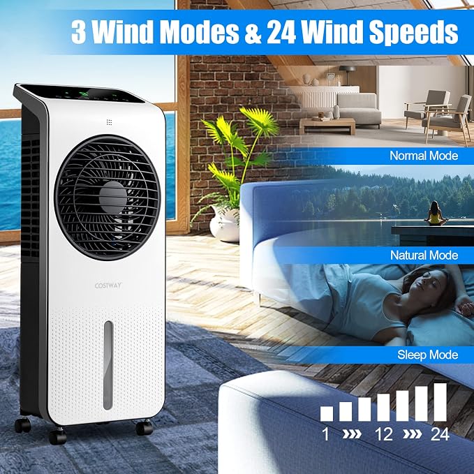 COSTWAY Portable Evaporative Air Cooler, 3-in-1 Swamp Cooler w/Remote Control - Image 3