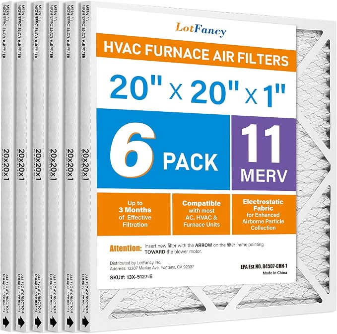 LotFancy 20x20x1 Air Filter MERV 11 6-Pack, Electrostatic Pleated AC Furnace by LotFancy