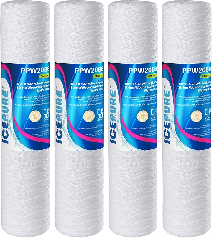 ICEPURE 5 Micron 4.5" x 20" Whole House String Wound Sediment Water Filter by ICEPURE