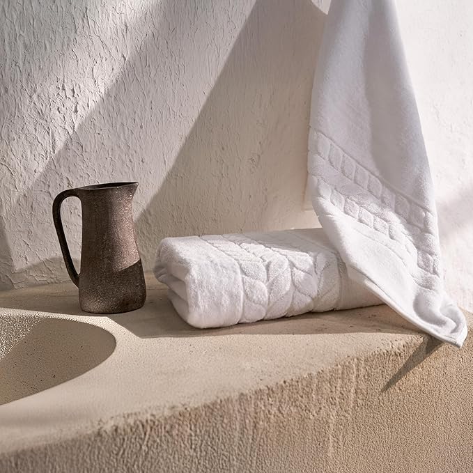 BAGNO MILANO Organic Turkish Cotton Bath Towels, Luxury Jacquard Collection, Certified Organic Highly Absorbent, Soft-Plush Towel Set (White, 6 Pcs Towel Set)
