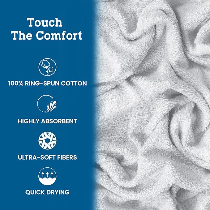 Casa Lino Face Towels & Body Wash Cloths for Showering - 100% Cotton Wash Cloths for Bathroom - Highly Absorbent & Quick Drying Washcloth Set - Cotton Washcloths 24 Pack (12" x 12") - (White)