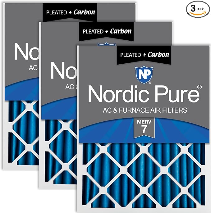 Nordic Pure 20x20x2 Pleated Air Filters MERV 7 Plus Carbon 3 Pack by NordicPure