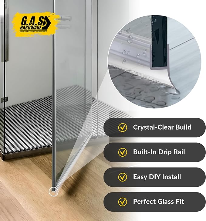 1/2" (12mm) Frameless Shower Door Seal – H-Type 22.5" (57.2cm) Ultra-Clear Bottom & Side Drip Rail Strips, 4-Pack for Leak Protection, Water Control & Easy DIY Install