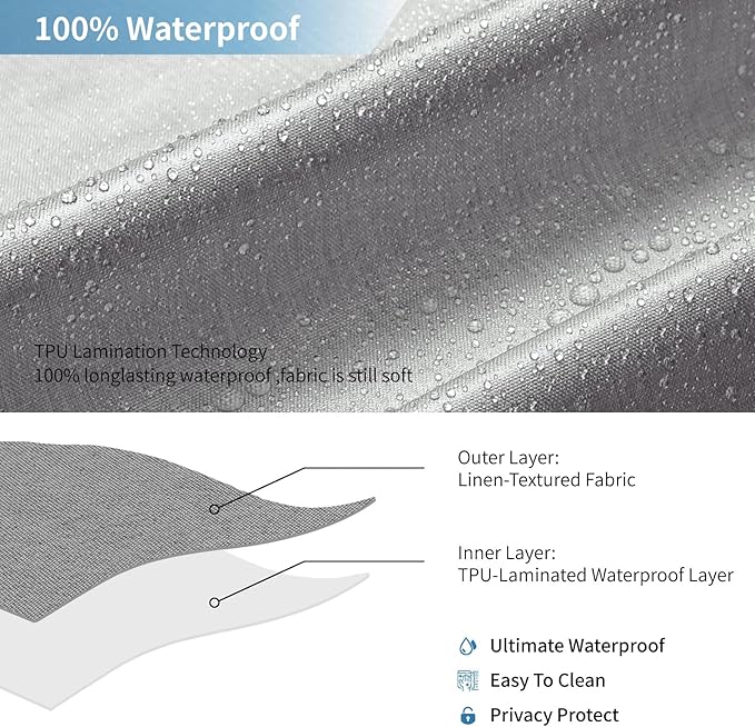 2-in-1 Waterproof Fabric Shower Curtain or Liner,Linen Textured,Breathable TPU & Washable Bathroom Shower Curtain Set with 12 Plastic Hooks,Modern,72"x72" Grey