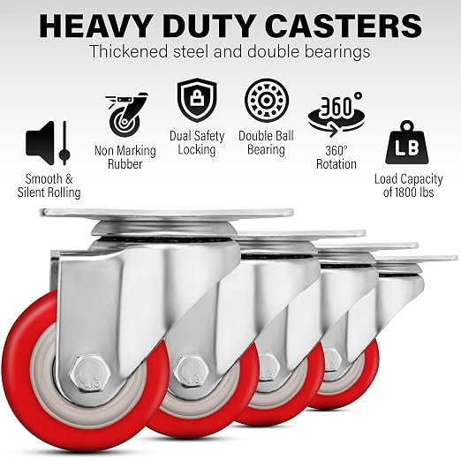 3 Inch Heavy Duty Casters Set of 4, Scratch Resistant & 360 Degree Rotatable - Image 3