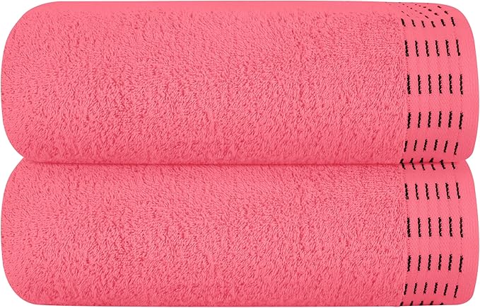 Cotton 2 Pack Oversized Bath Towel Set 28x55 inches, Large Bath Towels, Ultra Absorbant Compact Quickdry & Lightweight Towel, Ideal for Gym Travel Camp Pool - Coral Orange