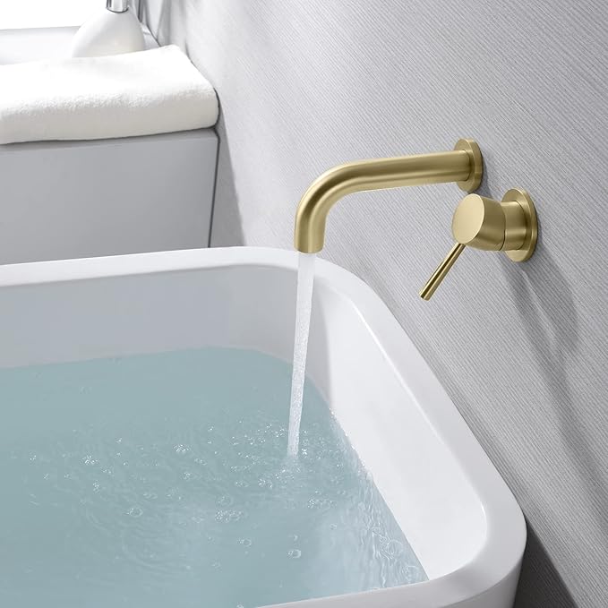 SUMERAIN Wall Mount Bathtub Faucet Tub Filler with Valve, Brushed Gold Single Handle