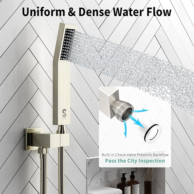 SR SUN RISE 12 Inch Ceiling Mount Brushed Nickel Shower System Bathroom Luxury Rain Mixer Shower Combo Set Ceiling Rainfall Shower Head System Faucet Trim Repair Kits with Rough-in Valve and Trim