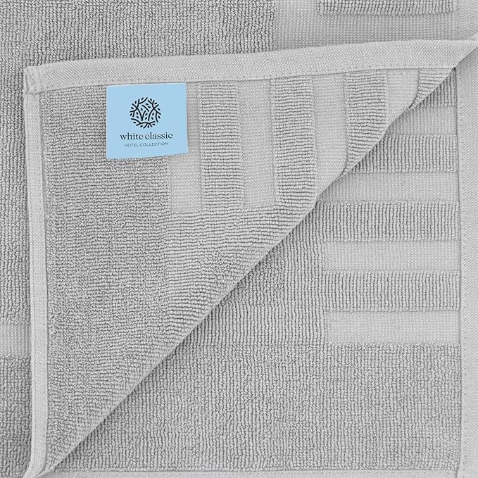 White Classic Luxury Bath Mat Floor Towel Set - Absorbent Cotton Hotel Spa Shower/Bathtub Mats [Not a Bathroom Rug] 22"x34" | 2 Pack | Dolphin Grey