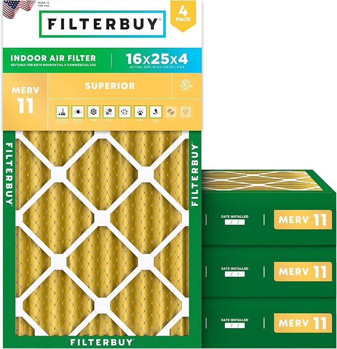 Filterbuy 16x25x4 Air Filter MERV 11 Superior Pet & Allergy Defense, by Filterbuy