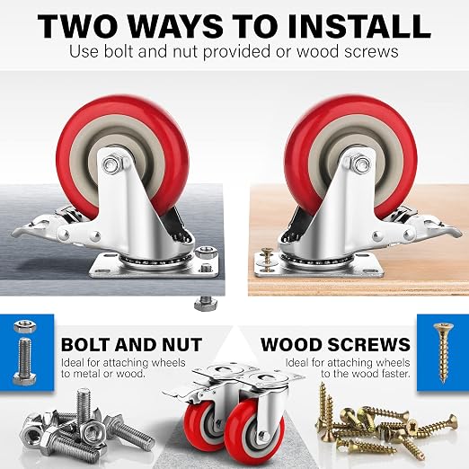 4 Inch Heavy Duty Casters Set of 4, Lockable Plate Caster Wheels - Image 5