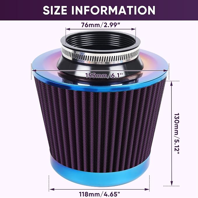 Universal Cold Air Intake Filter Clamp-On Replacement Air Filter Flange - Image 2