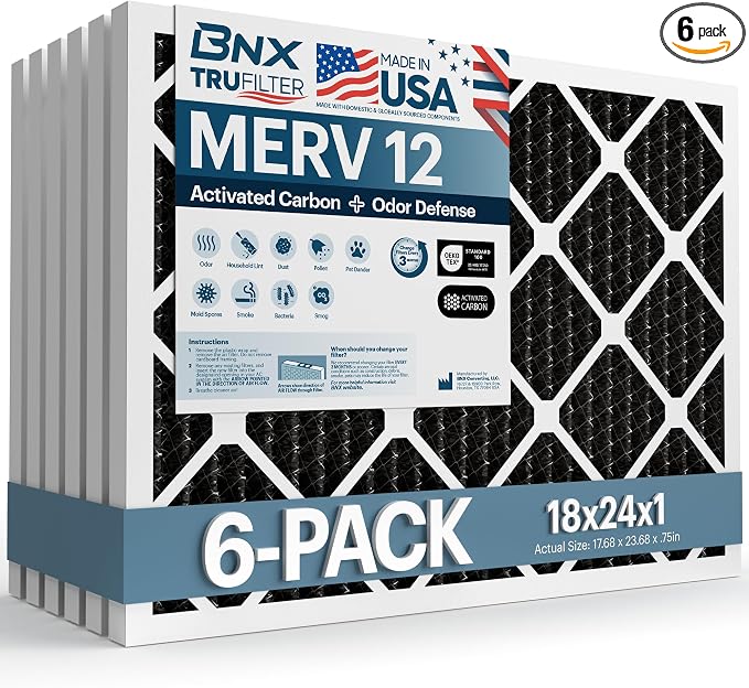 BNX TruFilter 18x24x1 MERV 12 Odor Defense AC Furnace Air Filter by BNX