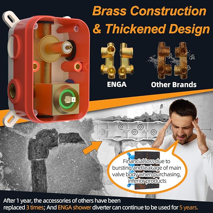 Enga Brushed Gold Rain Shower System with 4 Body Shower Jets 12inch Wall Mount Rainfall Shower Head & Handheld, Multi Shower Head System Rain Shower Faucets sets Combo with Rough-in Valve
