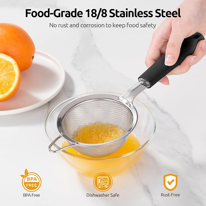 U-Taste Small Fine Mesh Strainer: 18/8 Stainless Steel 3.35in 30 Mesh Kitchen - Image 2