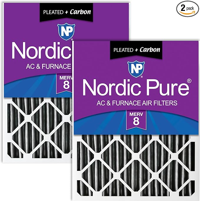 Nordic Pure 16x25x4 Pleated Plus Carbon Air Filters MERV 8 2 Pack by NordicPure