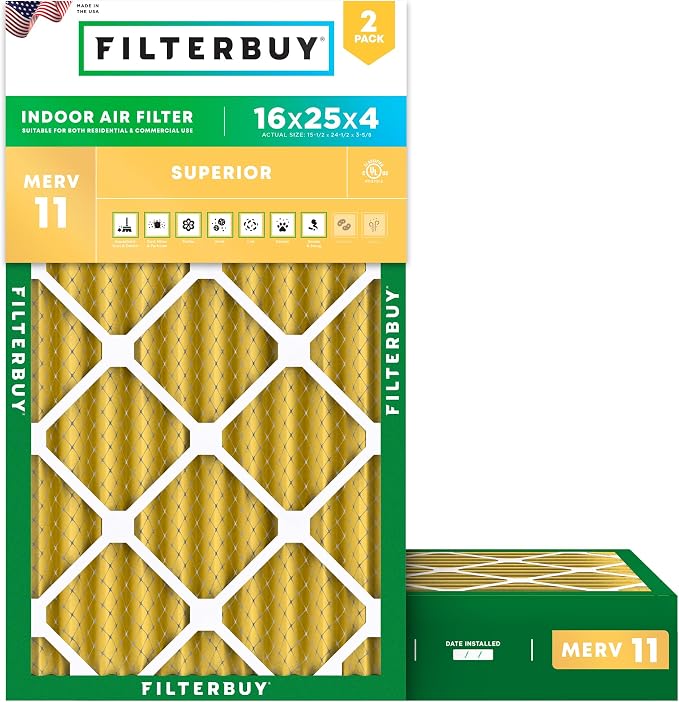 Filterbuy 16x25x4 Air Filter MERV 11 Superior Pet & Allergy Defense, by Filterbuy