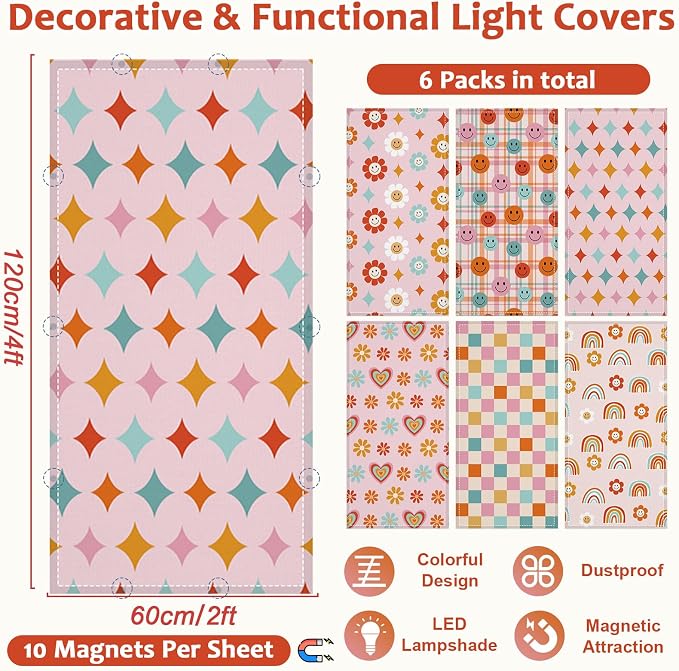 QOUBAI 6 Pcs Fluorescent Light Covers, 4x2 Feet Magnetic Light Cover - Image 2